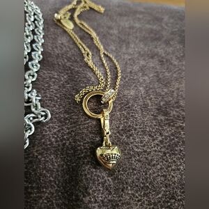 Juicy Couture Gold Tone Pendant/Charms Fashion Necklace Crystal Studded Ring